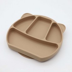 寶寶餐盤 兒童餐盤 分隔餐盤 矽膠餐盤 食品級 吸盤碗 吸盤餐盤 餐盤 可愛碗 防摔 可微波 兒童分盤 安全環保, 卡其色, 1個