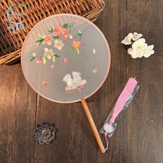 團扇 刺繡圓扇 雙面繡 絹麪 漢服舞蹈專用, 1個, 新款櫻花兔