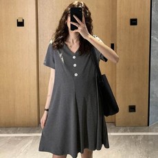 임산부원피스 쓰리단추 캐주얼한 브이넥 원피스 패션 일상복 689000AA (1EA)