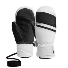 滑雪手套 男女加絨加厚防風保暖觸屏手套 冬季滑雪裝備, 3M黑白悶子【白色】高端,XL, 1個