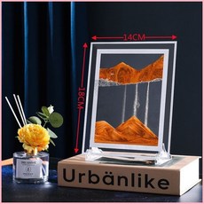 流沙畫擺件 創意沙漏辦公室客廳桌麵臥室書桌裝飾 解壓禮物, 5寸方形黃色