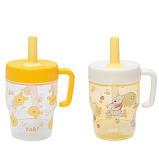 Zak Designs Peppa Pig Capri 유아용 텀블러 여행 또는 가정용 266.2ml(9온스) 2팩 이중벽 플라스틱 빨대컵 누출 방지 디자인 어린이(페파 및, 곰돌이 푸와 친구들