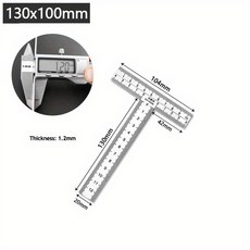 90도 직각 및 두꺼운 눈금이 있는 1개 스테인레스 스틸 T자형 - 정확한 측정을 위한 내구성이 뛰어난 엔지, 02 130x100mm
