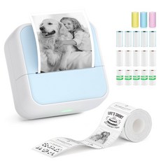 THOUSTA 휴대용 미니 무선 라벨프린터 고화질 블루투스 감열식 가정용 라벨기, 1세트, 블루+프린터 용지*5+라벨지*5+감열지*5+컬러지*3