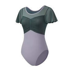 발레복 체조 메쉬 포 슬리브 레오타드 러플 베이비 댄스웨어 어덜트 S-XL 유니폼 여성