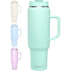 손잡이가 달린 40온스 텀블러 뚜껑과 빨대가 단열 대형 금속 스포츠 물병 주전자 보온 스테인리스 스틸 여행용 커피 머그컵 블랙, Classic Seafoam_50 oz, 1개