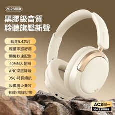 L60 ANC 頭戴式藍牙耳機 主動降噪無線耳罩式耳機, 米白