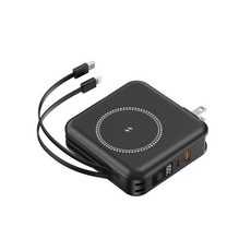 15000mA行動電源 自帶線行充 行動電源 快充 口袋充 充電寶 行動充 快充 隨充 磁吸無線充電 BSMI, 氣質黑【7合1功能】,10000mA 自帶充電線, 黑色, 10000mA