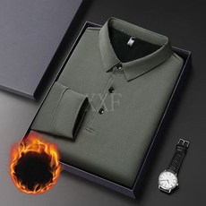 2024冬季新款加絨polo衫 男士中年純色翻領加厚保暖長袖t恤