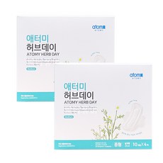 애터미 허브데이 날개형 생리대 중형, 2세트, 40개입