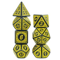 다면체 주사위 DNDGame 세트 텍스처 패턴 7pcs D4 D6 D8 D10 D D12 D20 RPG 보드 게임 액세서리, YELLOW, 1개