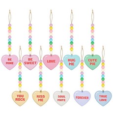 MAYJOYDIY 10Pcs Valentine's Day Wooden Bead Conversation Heart Garland 11.9inch Love Tag Beads wit, MAYJOYDIY 10Pcs Valentine's Da