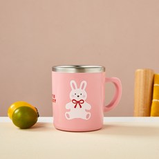 모던하우스 이중스텐 손잡이컵 논슬립 220ml 리본래빗 KI0325006, 1개