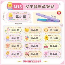 幼稚園姓名貼 新款姓名貼 可熨燙姓名貼 標籤姓名貼 衣服貼 入學必備用品 防水姓名貼 皮革名字貼, 1個, 【女寶款】36枚(送熨燙夾板)