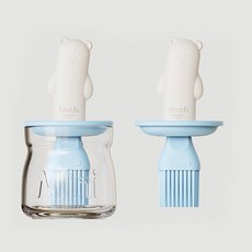 小熊硅膠油刷家用不掉毛燒烤烤肉油刷油壺一體食品硅膠油刷調味瓶, 小熊油刷瓶-白色（透明款）, 1個