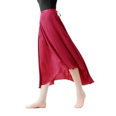 Daydance 여성용 발레 스커트 롱 시어 댄스 스커트 블랙 타이 웨이스트 버건디-82cm Medium