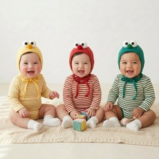 로이앤한나 3개월 6개월 9개월 돌 신생아 남아 여아 신호등 줄무늬 바디슈트 모자 세트 아기 외출옷 촬영옷