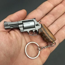 새로운 7.5cm 미니 건 모델 견고한 나무 손잡이 M500 탈착식 리볼버 합금 열쇠고리 장난감 - 남성용 선, 09 Gray Silver  B