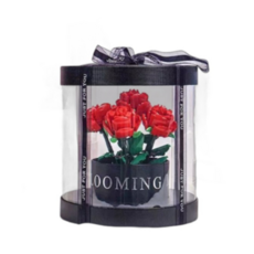 永生玫瑰花積木 創意擺件 拚裝積木 婚禮佈置 花禮透明盒 居家裝飾 愛心禮盒, 紅色, 1套