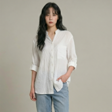 드마엘 여성 벨라 헨리넥 워싱 코튼 롤업 셔츠 (5color) + 델로나