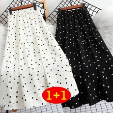 AOKADA 1+1 여성 잔꽃 프린팅 웨이스트 밴딩 A라인 롱 스커트 플라워 여신핏 체형커버 하의