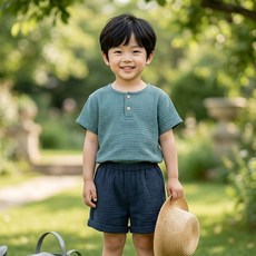 몽실이 심플 거즈면 반팔 상하복 여름 외출복 유아 세트복 남아 여아
