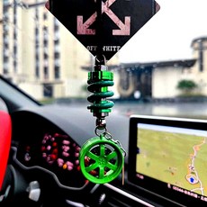 자동차 룸 미러걸이 예쁜 악세사리 고양이 운전 염주 펜던트, C. 스틸 체인 녹색 충격 장치 녹색 휠