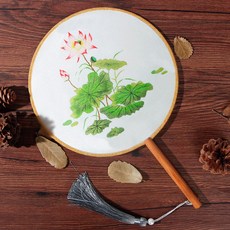 臺灣出貨 刺繡手工diy材料包自繡初學者材料包古風繡花團扇家居裝飾送禮物 WUTD, 荷花團扇材料包流蘇, 1個