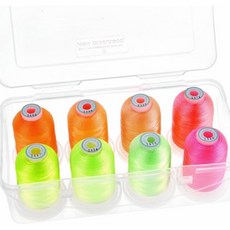 새로운 브로쓰레드 - 20가지 옵션 자수 및 퀼팅을 위한 투명 플라스틱 보관함이 있는 폴리에스터 기계 실을 각각 1000m씩 8개의 스냅 스풀 핑크/로즈/플레쉬, Neon Color