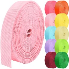 Grosun 폴리프로필렌 웨빙 2.5cm(1인치) 3.8cm(1.5인치) 5.1cm(2인치) 나일론 웨빙 튜브형 웨빙 5 10 25 50 90.5m(10인치) 웨빙 (형광 그, 라이트 핑크