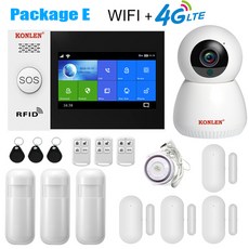 호환 Tuya 스마트 경보 시스템 보안 홈 WIFI 4G GSM 터치 스크린 패널 허브 무선 키트 카메라 솔라 사이렌 모션 도어 센서, [04] WIFI 4G Package E, 4) WIFI 4G Package E, 1개