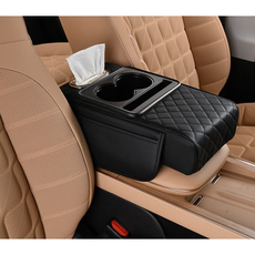 伊吧精選 汽車扶手箱增高墊 帶杯架 紙巾盒《A0595》, 全黑款(不附紙巾), 1個