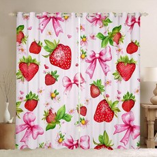 Erosebridal 나비 매듭 암막 커튼 너비 106.7cm(42인치) x 길이 213.4cm(84인치) 패널 2개 딸기 창문 커튼 나비넥타이 창문 트리트먼트 드레이프 침실