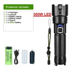XIWANGFIRE 고출력 LED 손전등 충전식 장거리 토치 줌 USB 핸드 랜턴 캠핑 야외 및 비상 사용, 1) 300W LED package A, 1개