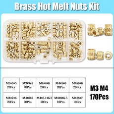 M2 M3 M4 M6 NUT 스레드 M8 ERT 모음 삽입 세트 3D 너트 구리 널링 내장 황동 핫멜트 M5, M3 M4 170PCS, 1개