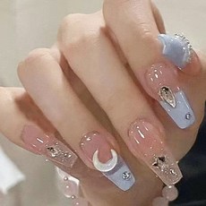 砂糖夢境秋冬美甲穿戴甲中長款腮紅美甲貼片網紅ins手假指甲貼片甲片成品, 1個, 820奶白法式愛心【長款-24片】,極粘防水24粒果凍膠+膠水+3件套