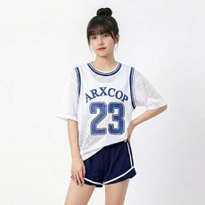 주니어 여아 쓰리피스 수영복 반팔 티셔츠 브라캡 내장 사각 반바지 스윔웨어