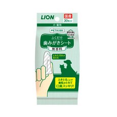 LION PETKISS 寵物指套型潔牙布 犬貓專用, 1個, [紙巾] 無香型 30枚