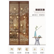 防蚊門簾 磁吸門簾 210x90公分 一片式門簾 蚊帳門簾, 刺繡玫瑰(咖啡)