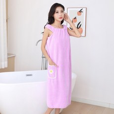 菠蘿格刺繡浴袍 大碼可裹式浴裙 超吸水速乾浴巾 不易掉毛居家沐浴袍 女生寢室浴衣 #香芋紫 #普通厚度大碼95×145cm, 普通厚度大碼95×145cm