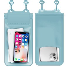 防水手機袋 透明 三掛繩 適用於漂流游泳戶外運動, 藍,wu耳機款, 1個
