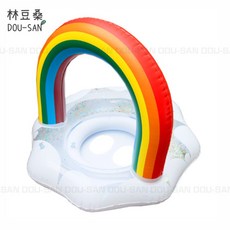 林豆桑 寶寶彩虹雲朵坐圈 亮片花朵座圈 嬰幼兒泳圈 坐圈, 1個, 彩虹雲朵【注意事項下單即同意】
