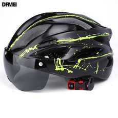 DFMEI 騎行頭盔一體成型男女山地公路自行車頭盔騎行裝備磁吸式風鏡頭盔, 1個, 黑綠+風鏡:成人均碼可調52-62釐米