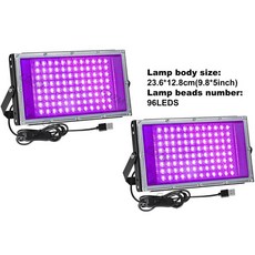 미러볼 장치 디스코 사이키 5V US 110vB UV 블랙 라이트 IP65 방수 395nm 파티용 글로우 무대 조명 할로윈, 2Pack 96 LEDs