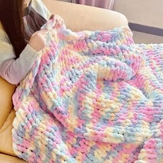 尾巴特粗冰條綫圍巾手指手工編織diy毯子材料毛綫彩虹坐墊毛毯, 乳白色,5團價格【可編織坐墊】, 1個