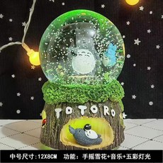龍貓造型音樂水晶球 裝飾擺件, 中號龍貓手搖飄雪 彩燈 音樂,自己用原包裝