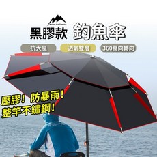 新北出貨 釣魚傘 雙層黑膠釣魚傘 萬向調節傘 海灘陽傘 防風釣魚傘 戶外遮陽傘, 墨綠2.6米【壓膠防水】黑膠
