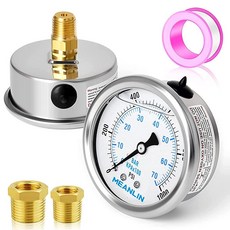 MEANLIN MEASURE 0~4000Psi 스테인리스 스틸 0.6cm(1/4인치) NPT 6.4cm(2.5인치) 페이스 다이얼 액체 충전 압력 게이지 WOG 워터 오일 에어, 0-1000Psi, 뒷면 마운트