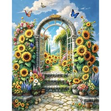 호우맘 액자 캔버스형 보석십자수 DIY 키트 40 x 50 cm, 1개, HM-130 해바라기정원
