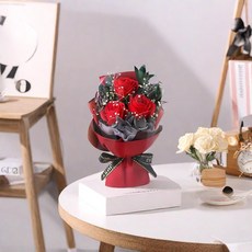 香皂花束擺件 玫瑰花裝飾, 紅玫瑰3朵無燈無玻璃罩
